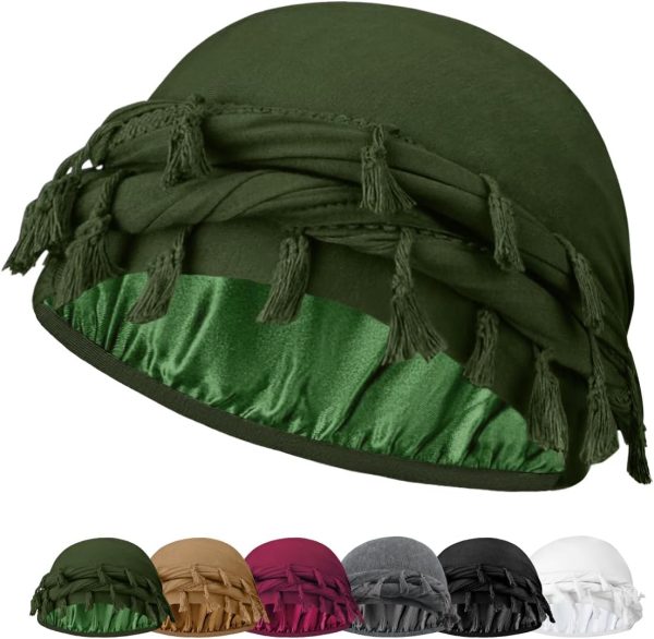 Adjustable Satin Lined Halo Turban for Men Women Twisted Tassel Head Wraps Sleep Cap Beanies Turban Durag