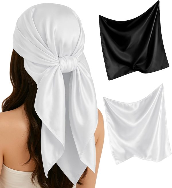 Satin Head Scarf for Women – 2 Pack 35 Inches Square Scarf, Sleeping Hair Wrap Bandana