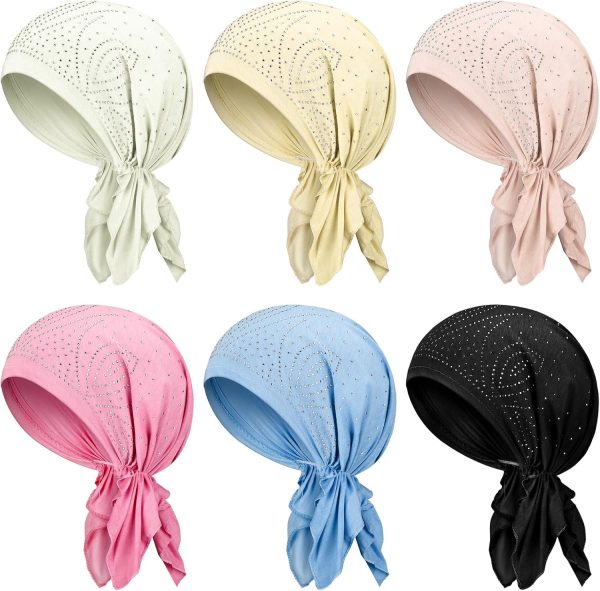 6 Pcs Chemo Headwear for Women Pre-Tied Head Scarves Turban Beanie Caps Cancer Head Wrap Headscarf for Yoga Running
