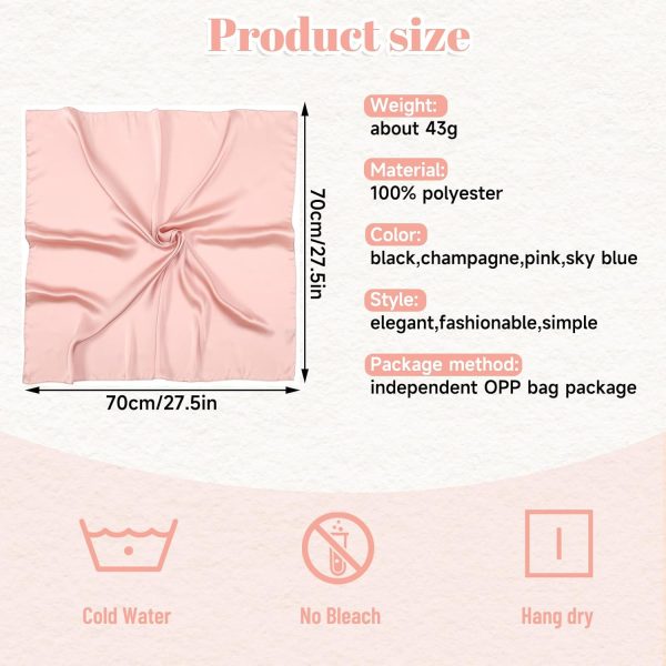 4Pcs 27.5 Inch Satin Square Head Scarf Silk Scarf Fashion Lightweight Neck Scarf Bandanas Sleeping Head Wraps For Women (Sky Blue+Black+Champagne+Pink) - Image 2