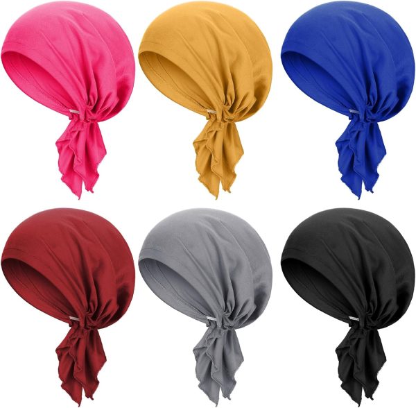 6 Pcs Chemo Headwear for Women Pre-Tied Head Scarves Turban Beanie Caps Cancer Head Wrap Headscarf for Yoga Running