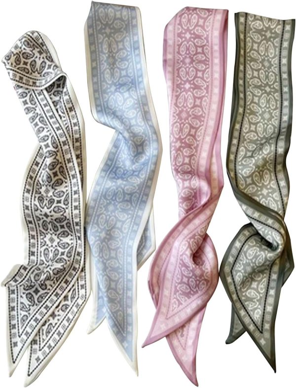 4Pcs Fashion Scarves for Women, Multifunctional Boho Scarves Headbands Satin Scarf for Bag Hair Accessories