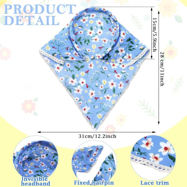 6 Pcs Floral Hair Scarf Headbands for Women Bohemian Style Headscarf with Hard Headband Triangle Kerchief Print Chiffon Flower Lace Scarf Headbands for Women - Image 2