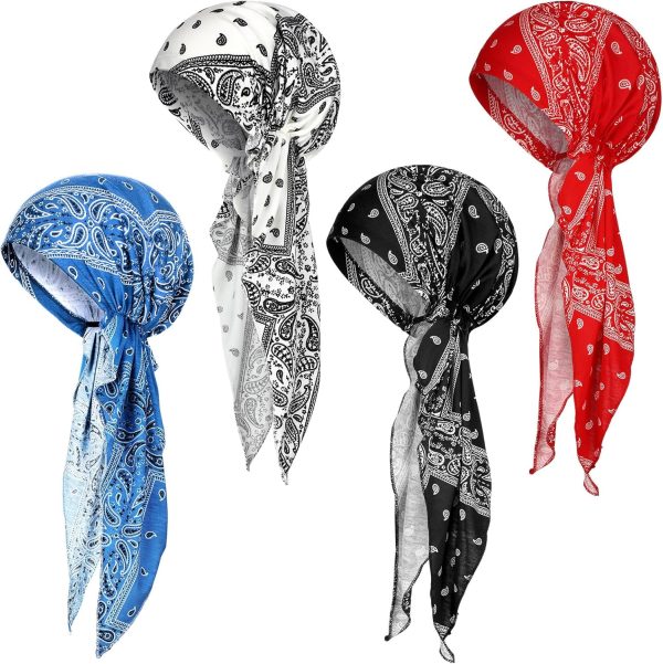 4 Pcs Women Head Scarf Pre Tied Chemo Caps Slip on Turban Headwear Cancer Head Wraps Beanie Hat Bandana