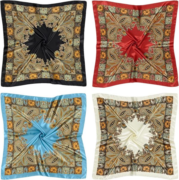 4 Pcs 35'' Satin Head Scarf Silk Feeling Neck Scarves Hair Wrap for Sleeping Large Square Headscarf for Women - Image 2